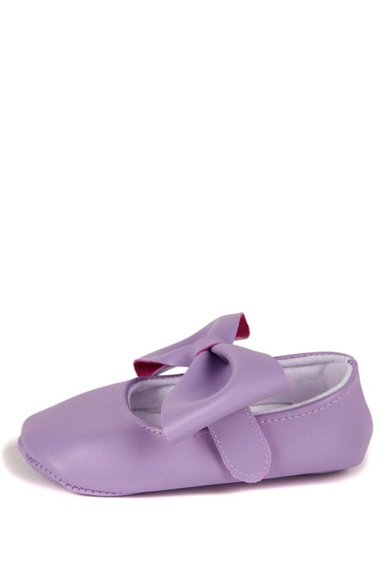 First Step Lila Kız Bebek Suni Deri Fiyonklu Babet Patik