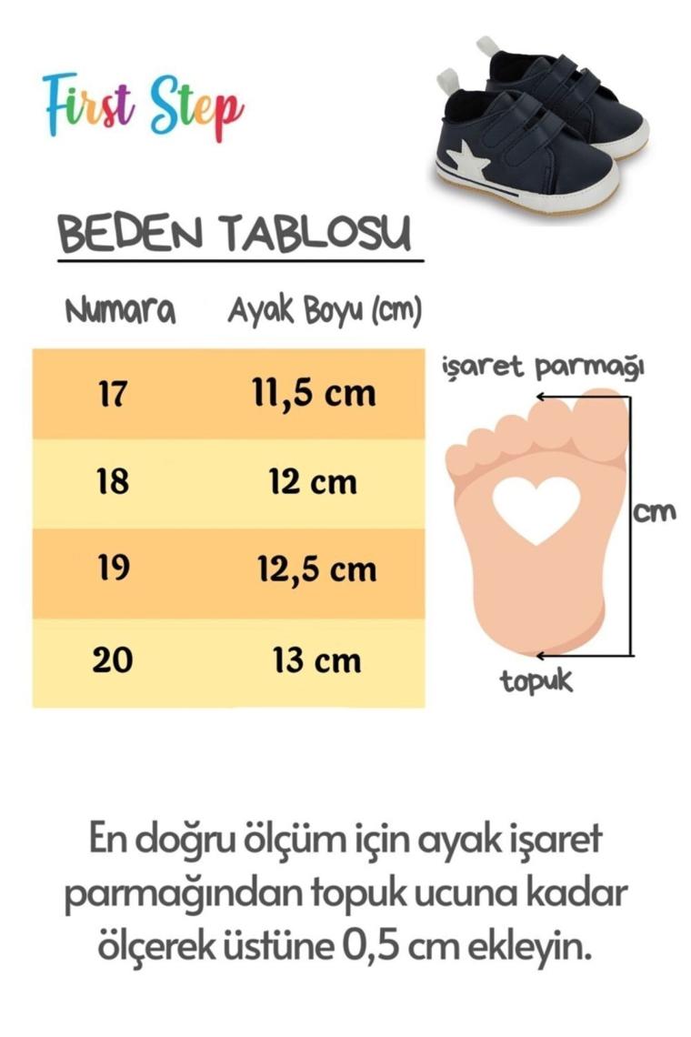 First Step Beyaz Yıldızlı Lacivert Erkek Bebek Cırt Cırtlı Patik AYAKKABI-G-2352