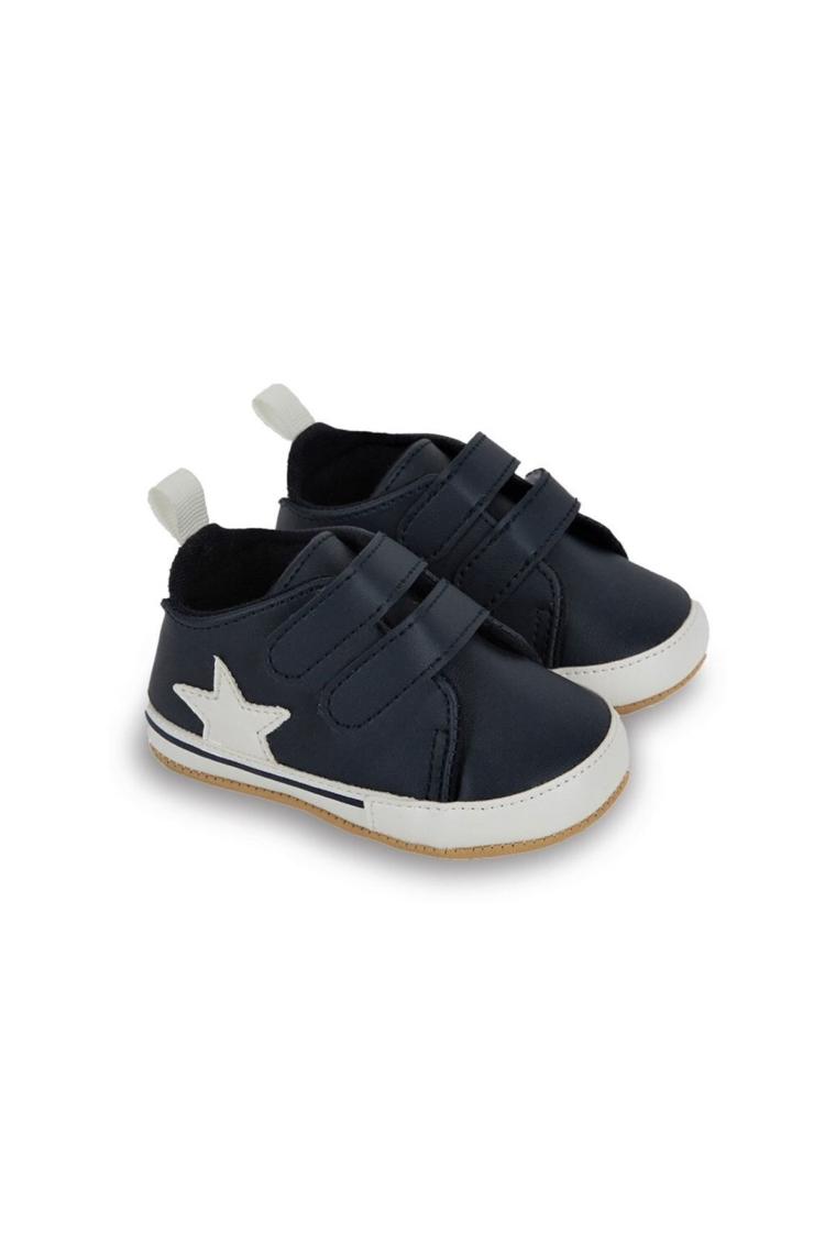 First Step Beyaz Yıldızlı Lacivert Erkek Bebek Cırt Cırtlı Patik AYAKKABI-G-2352