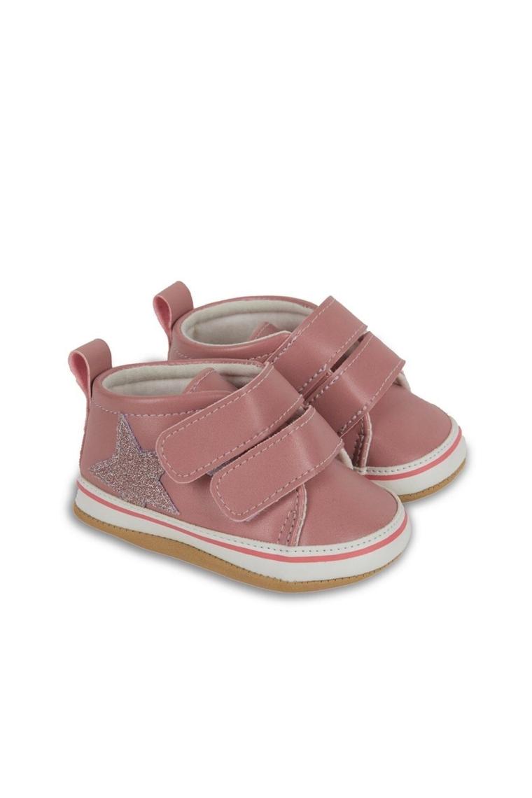 First Step Pembe Simli Yıldızlı Kız Bebek Cırt Cırtlı Patik AYAKKABI-G-2356