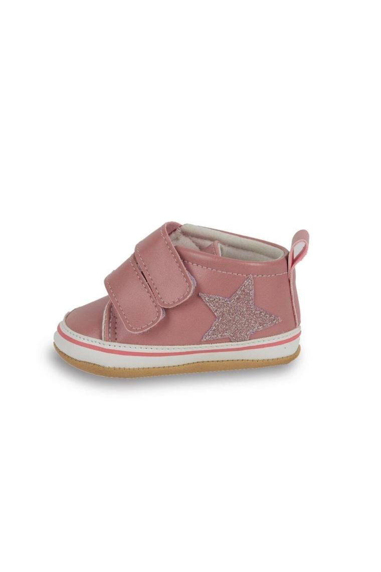 First Step Pembe Simli Yıldızlı Kız Bebek Cırt Cırtlı Patik AYAKKABI-G-2356