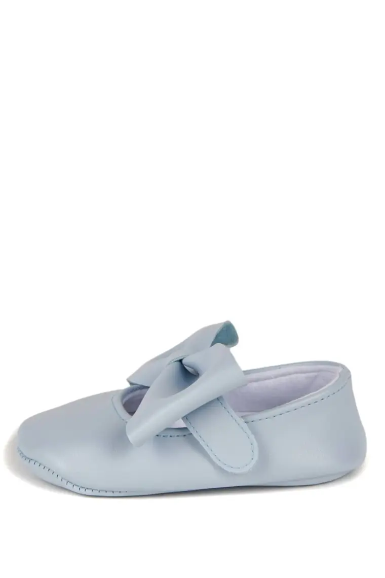 First Step Mavi Kız Bebek Suni Deri Fiyonklu Babet Patik