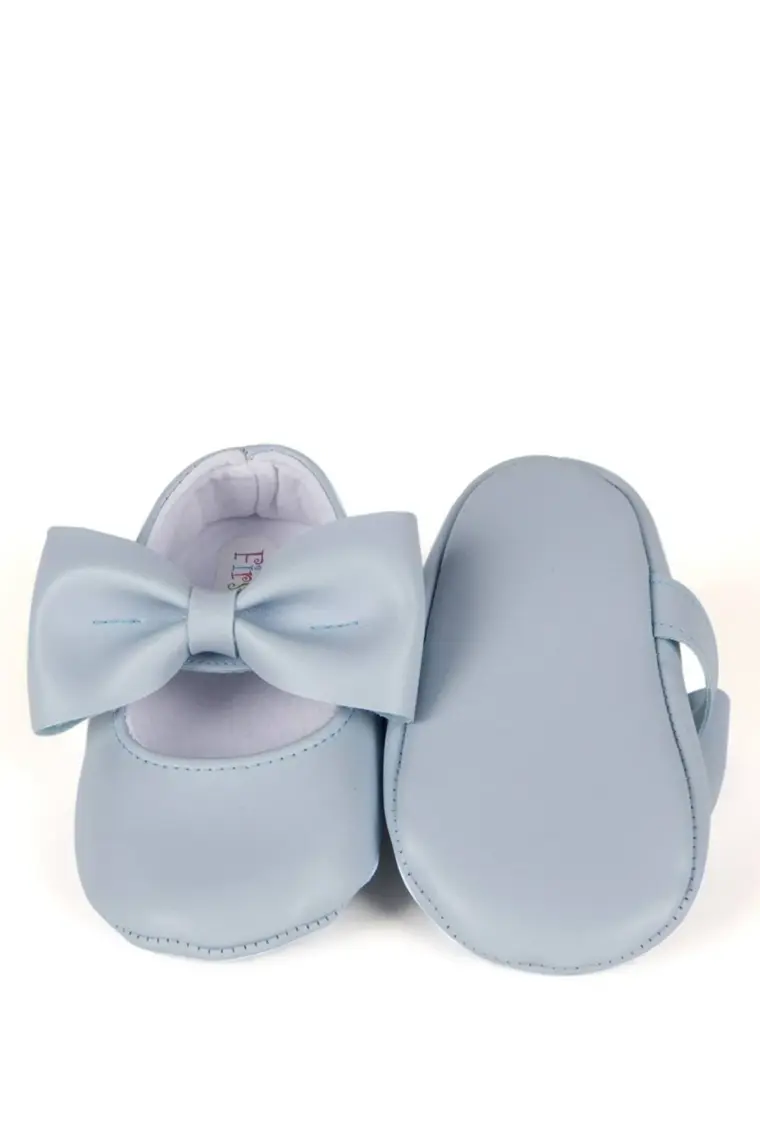First Step Mavi Kız Bebek Suni Deri Fiyonklu Babet Patik