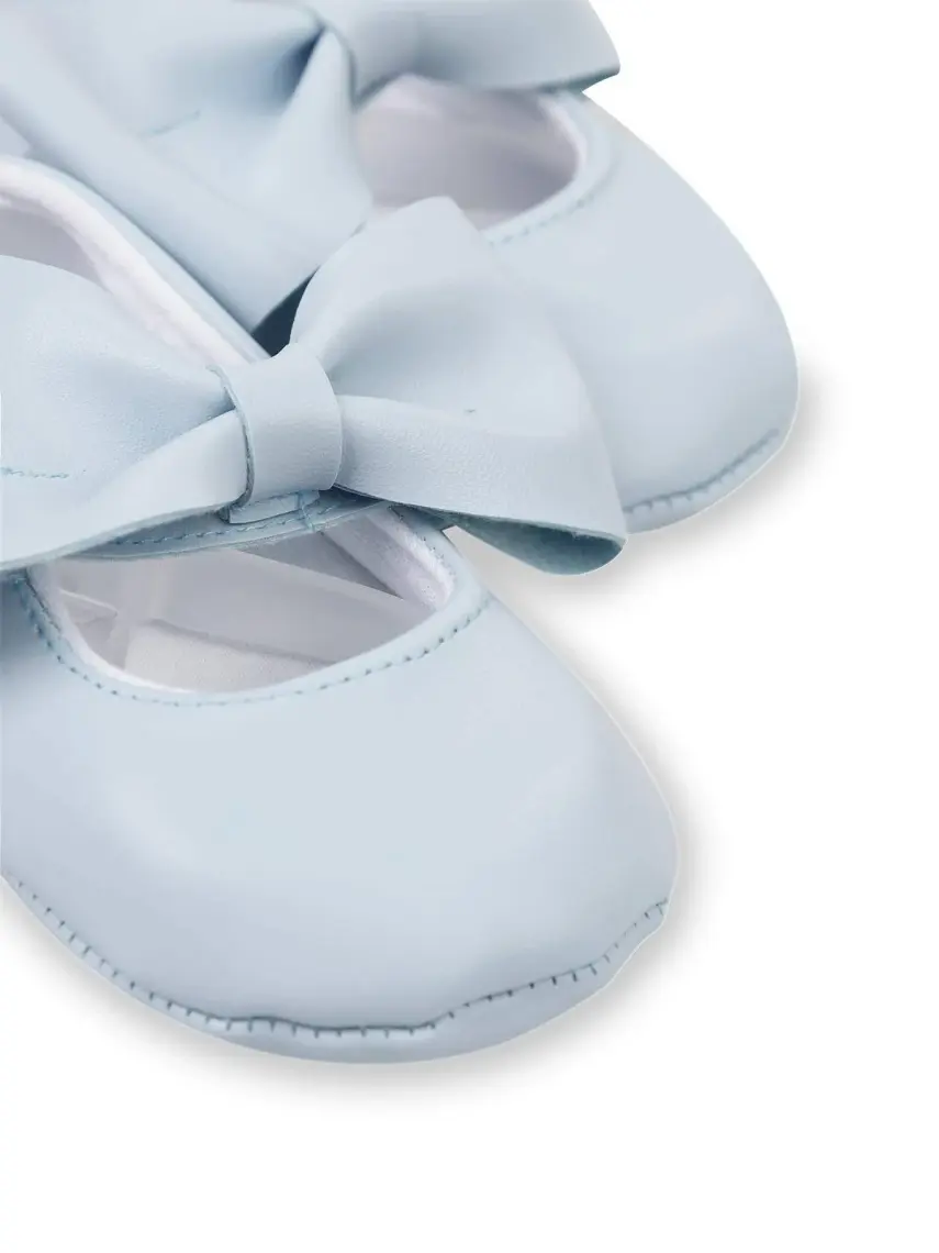 First Step Mavi Kız Bebek Suni Deri Fiyonklu Babet Patik