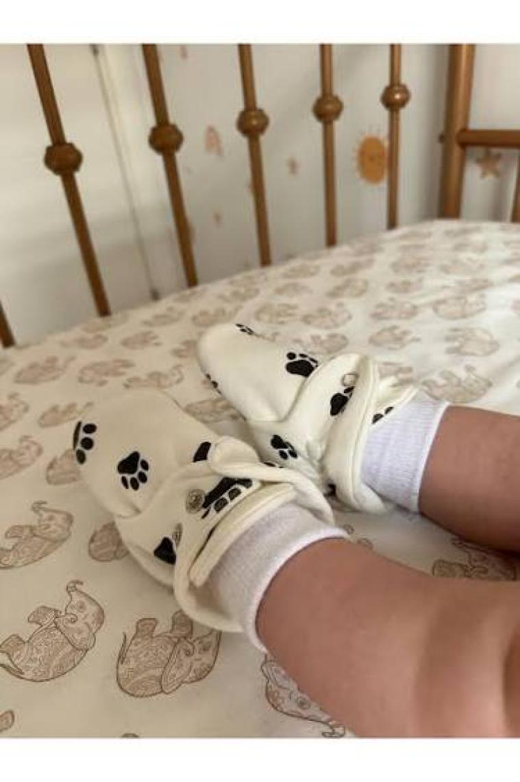 Ella Bonna Organik Pamuk Bebek Pandufu, Kaydırmaz Taban, Yenidoğan Patiği, Ev Kreş Ayakkabısı, Köpek Patisi