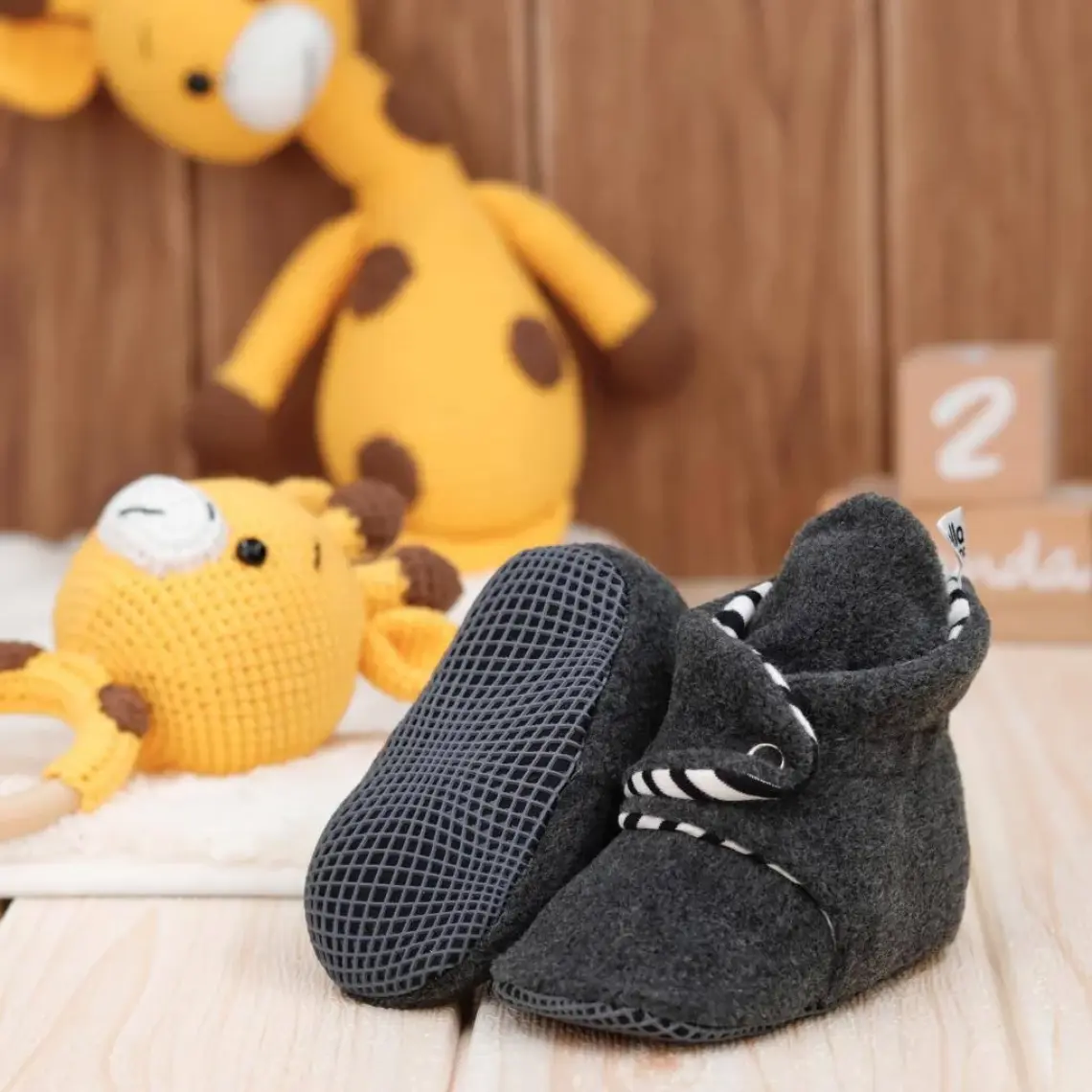 Ella Bonna Polar Bebek Pandufu, Kaydırmaz Taban, Organik Pamuk Astarlı, İlk Adım Ev Patiği, Gri