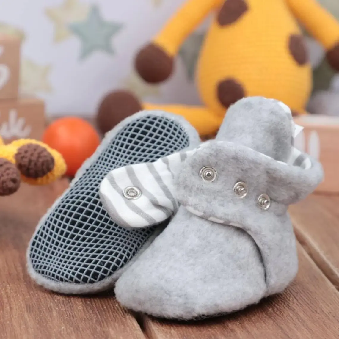 Ella Bonna Polar Bebek Pandufu, Kaydırmaz Taban, Organik Pamuk Astarlı, İlk Adım Ev Patiği, Gri