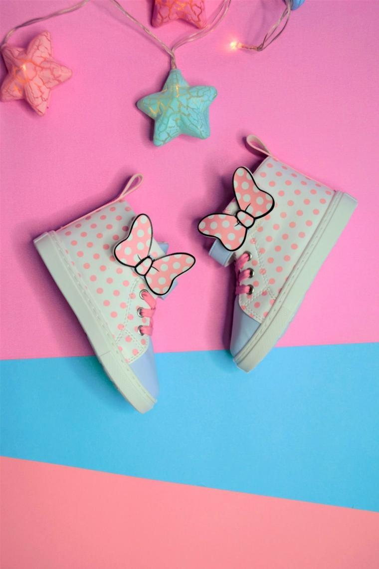 First Step Pembe Puantiye Desenli Kurdele Detaylı Cırt Cırtlı Lastikli Açık Mavi Kız Çocuk Günlük Sneaker Spor AYAKKABI-S-1005