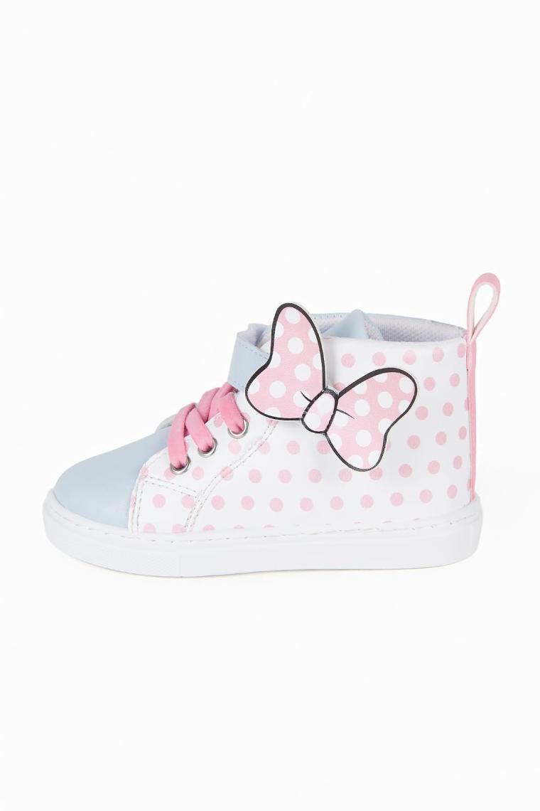 First Step Pembe Puantiye Desenli Kurdele Detaylı Cırt Cırtlı Lastikli Açık Mavi Kız Çocuk Günlük Sneaker Spor AYAKKABI-S-1005
