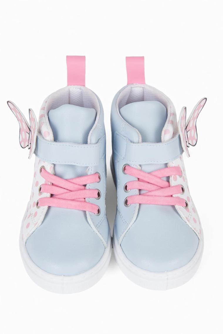 First Step Pembe Puantiye Desenli Kurdele Detaylı Cırt Cırtlı Lastikli Açık Mavi Kız Çocuk Günlük Sneaker Spor AYAKKABI-S-1005