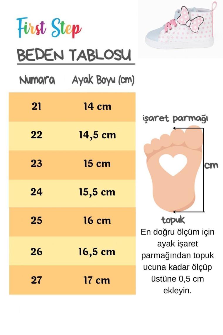 First Step Pembe Puantiye Desenli Kurdele Detaylı Cırt Cırtlı Lastikli Açık Mavi Kız Çocuk Günlük Sneaker Spor AYAKKABI-S-1005