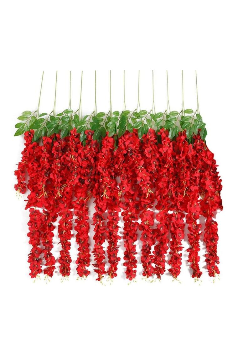 Sarkan Yapay Çiçek Akasya Kırmızı 80 Cm 3 Sarkan Dallı 12 Adet Bağ