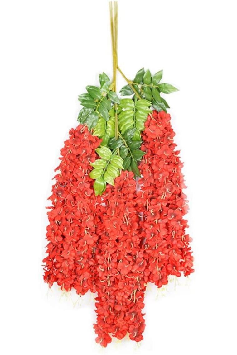 Sarkan Yapay Çiçek Akasya Kırmızı 80 Cm 3 Sarkan Dallı 12 Adet Bağ