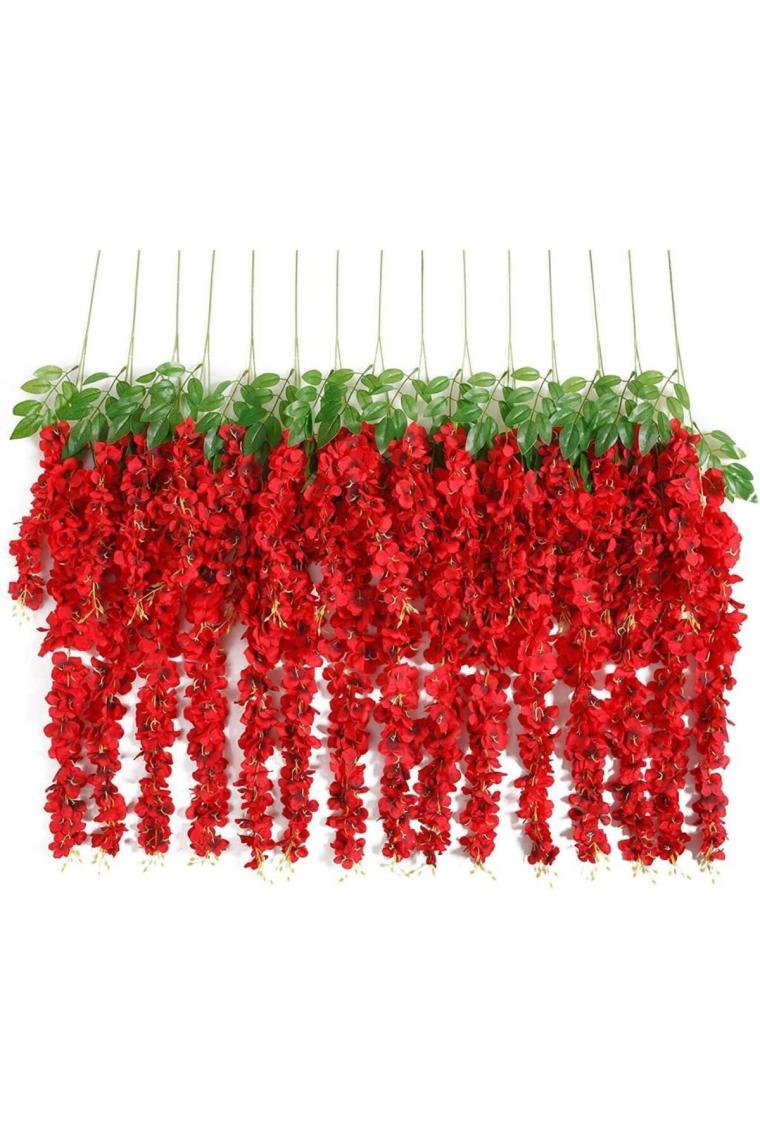 Sarkan Yapay Çiçek Akasya Kırmızı 80 Cm 3 Sarkan Dallı 12 Adet Bağ