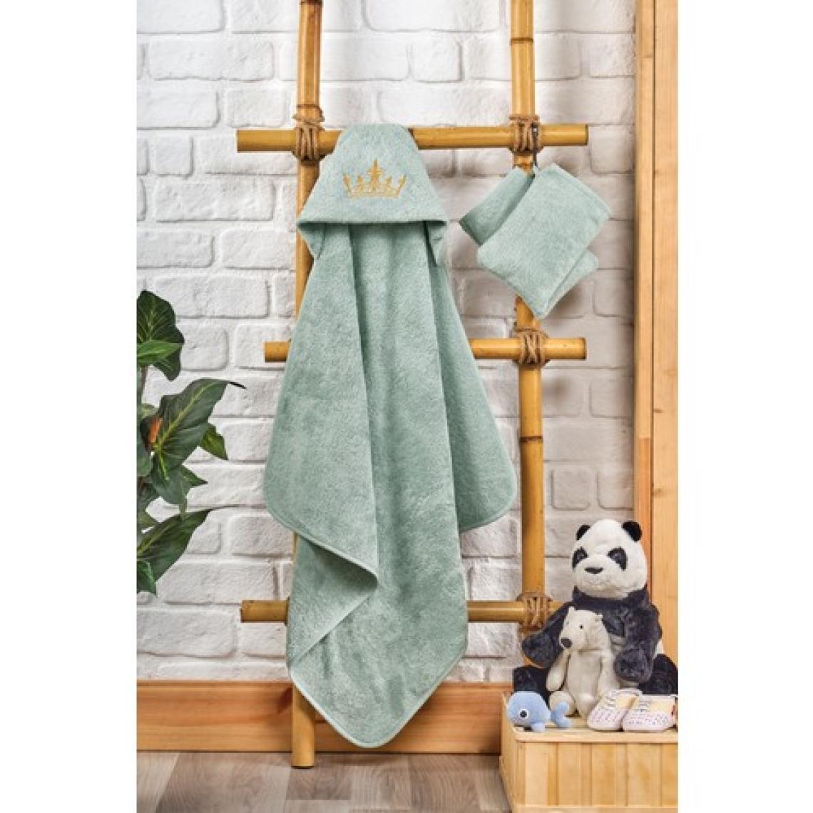 Eifin (100X100CM) Bambu Taç Nakışlı Özel Kutusunda Bebek Havlu Kundak Ve Kese Seti