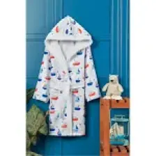 Vevien Home Sea Ship Dijital Baskılı Çocuk Bornozu 9-10 Yaş