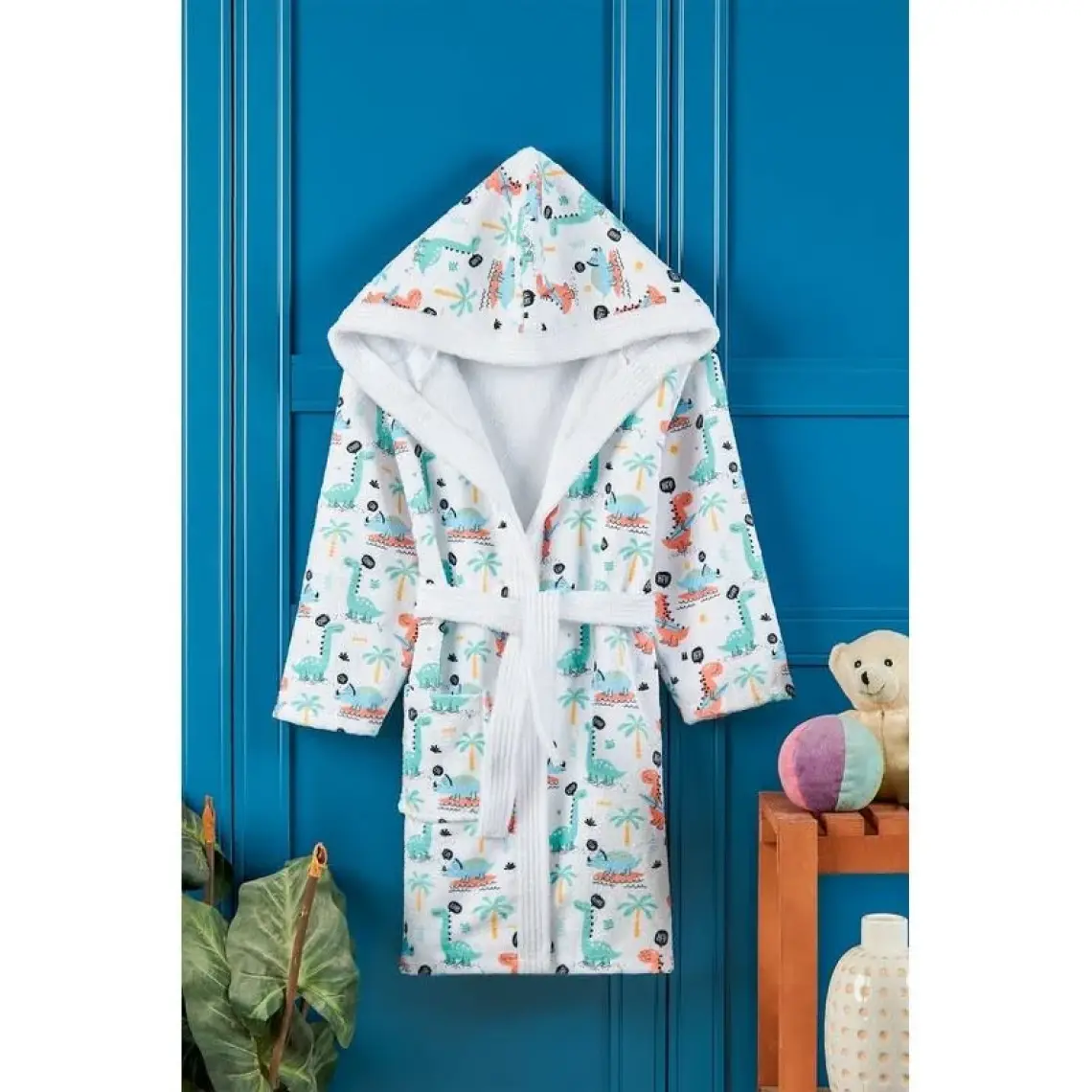 Vevien Home Dino Dijital Baskılı Çocuk Bornozu 11-12 Yaş
