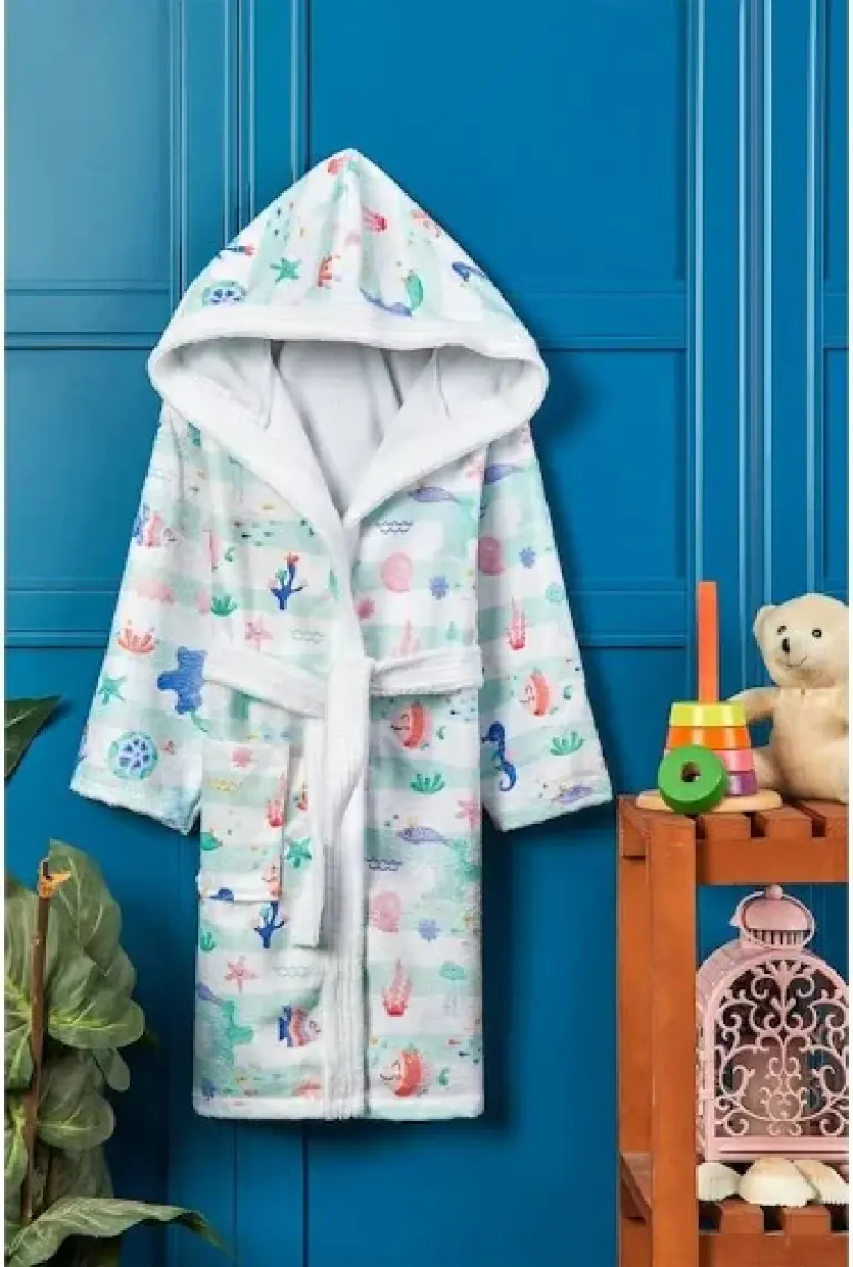 Vevien Home Underwater Dijital Baskılı Çocuk Bornozu 9-10 Yaş