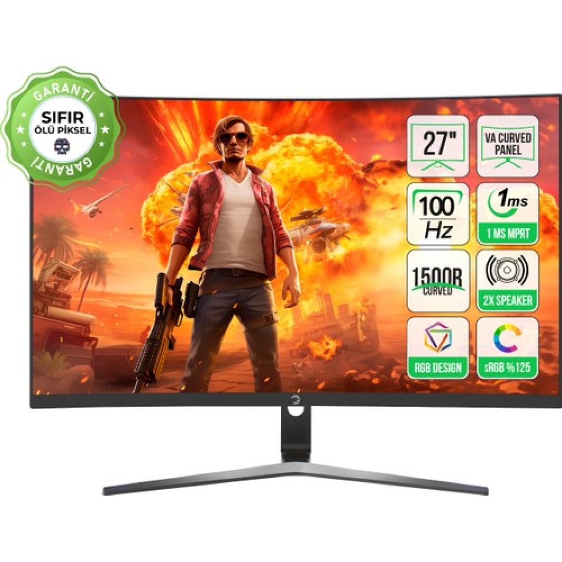 Gamepower 27'' Vivid F20 Curved Rgb 100Hz 1ms  2X2W Speaker Gaming Monitör (Va Panel)