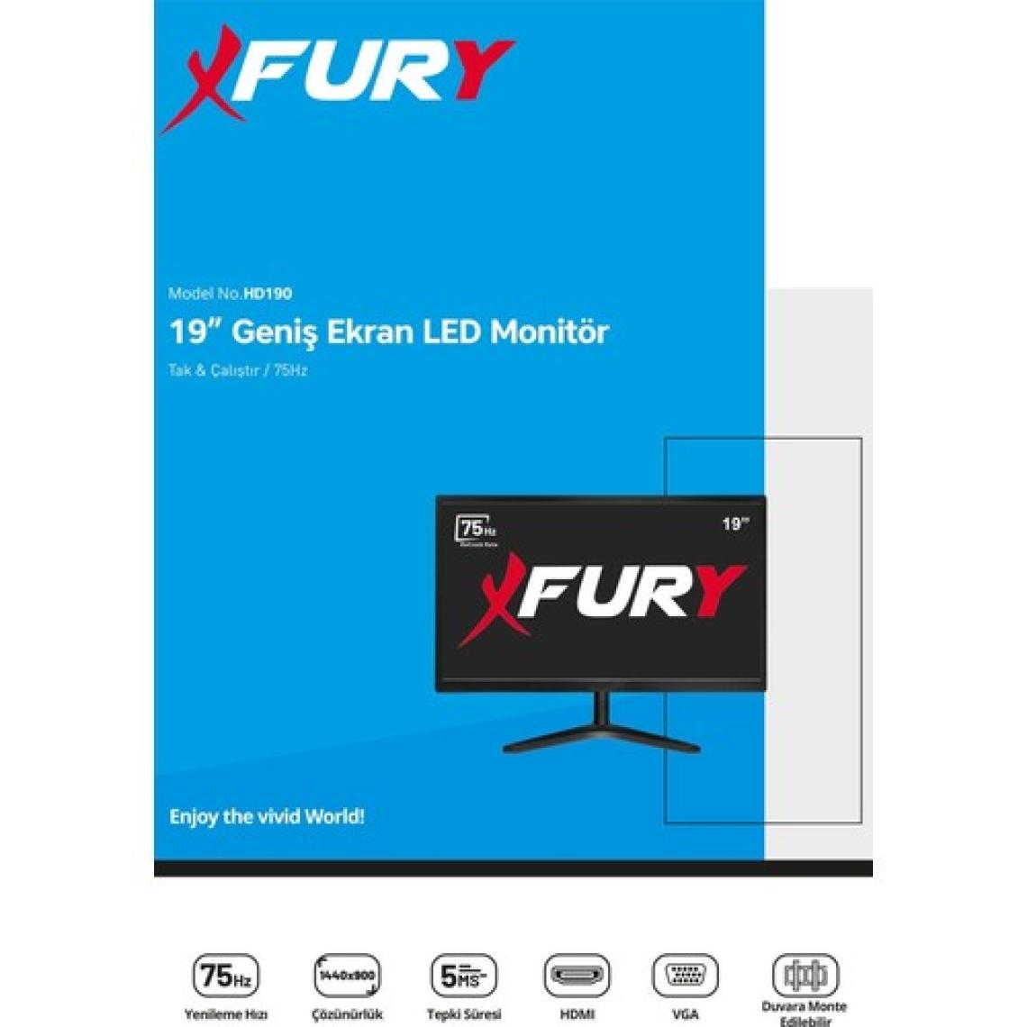 Fury 19" Geniş Ekran 75 Hz 5ms (Vga,hdmı) LED Monitör