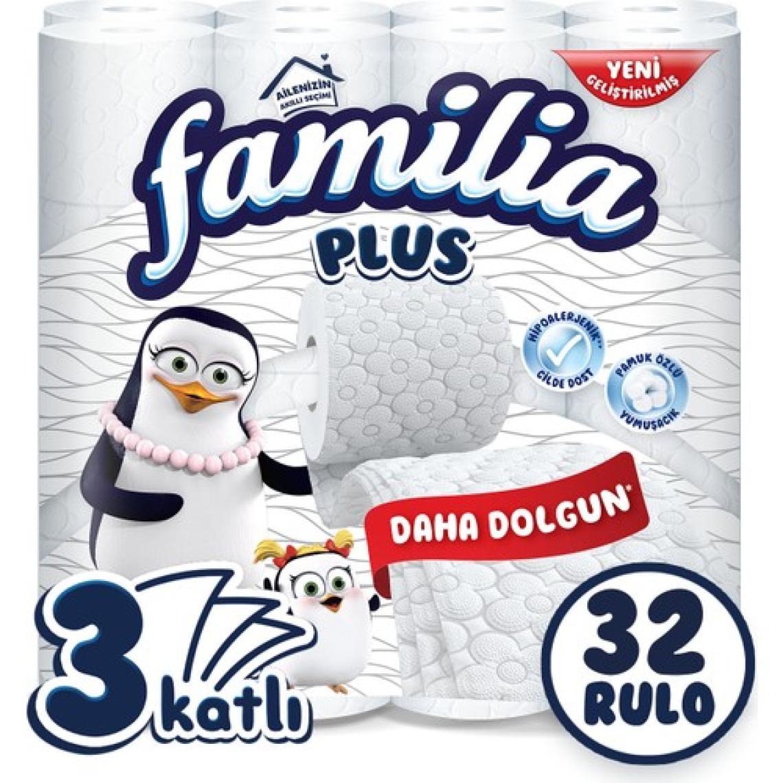 Familia Plus 32 Rulo 3 Katlı Beyaz Tuvalet Kağıdı - %100 Saf Selüloz, Hipoalerjenik ve Pamuk Özlü Özellikleriyle