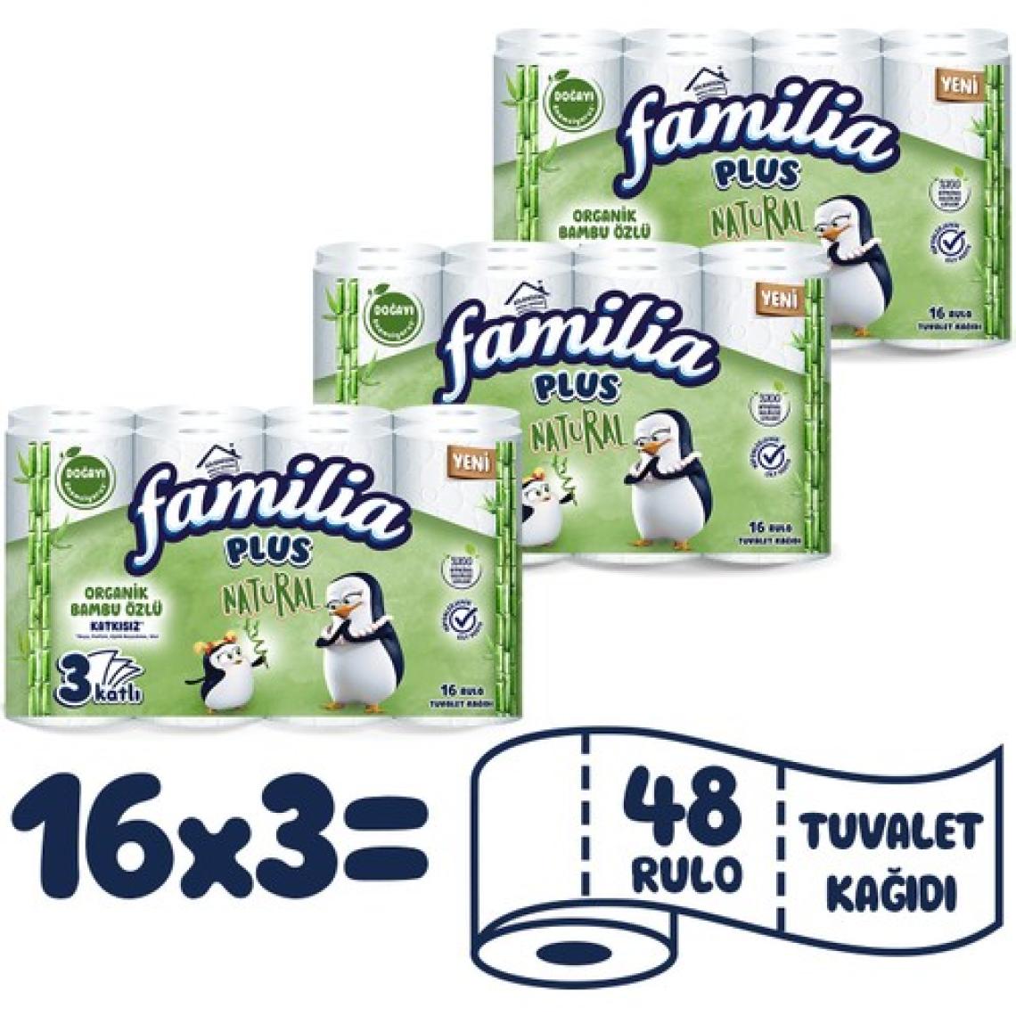 Familia Plus Natural Tuvalet Kağıdı 48 Rulo (16 Rulo x 3 Paket)