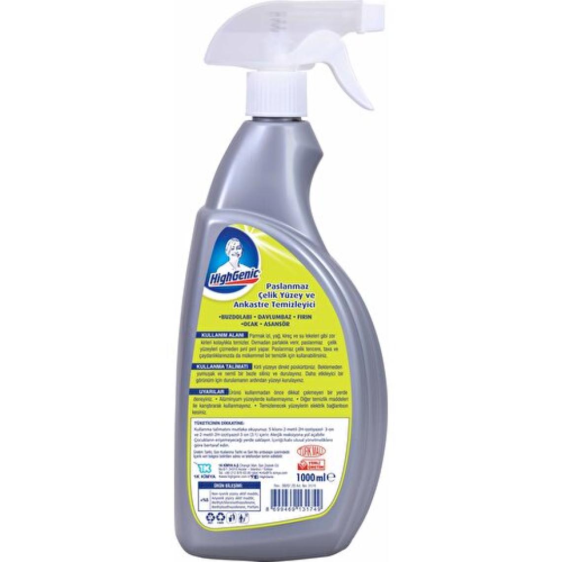 HighGenic Paslanmaz Çelik Yüzey ve Ankastre Temizleyici 1000 ml