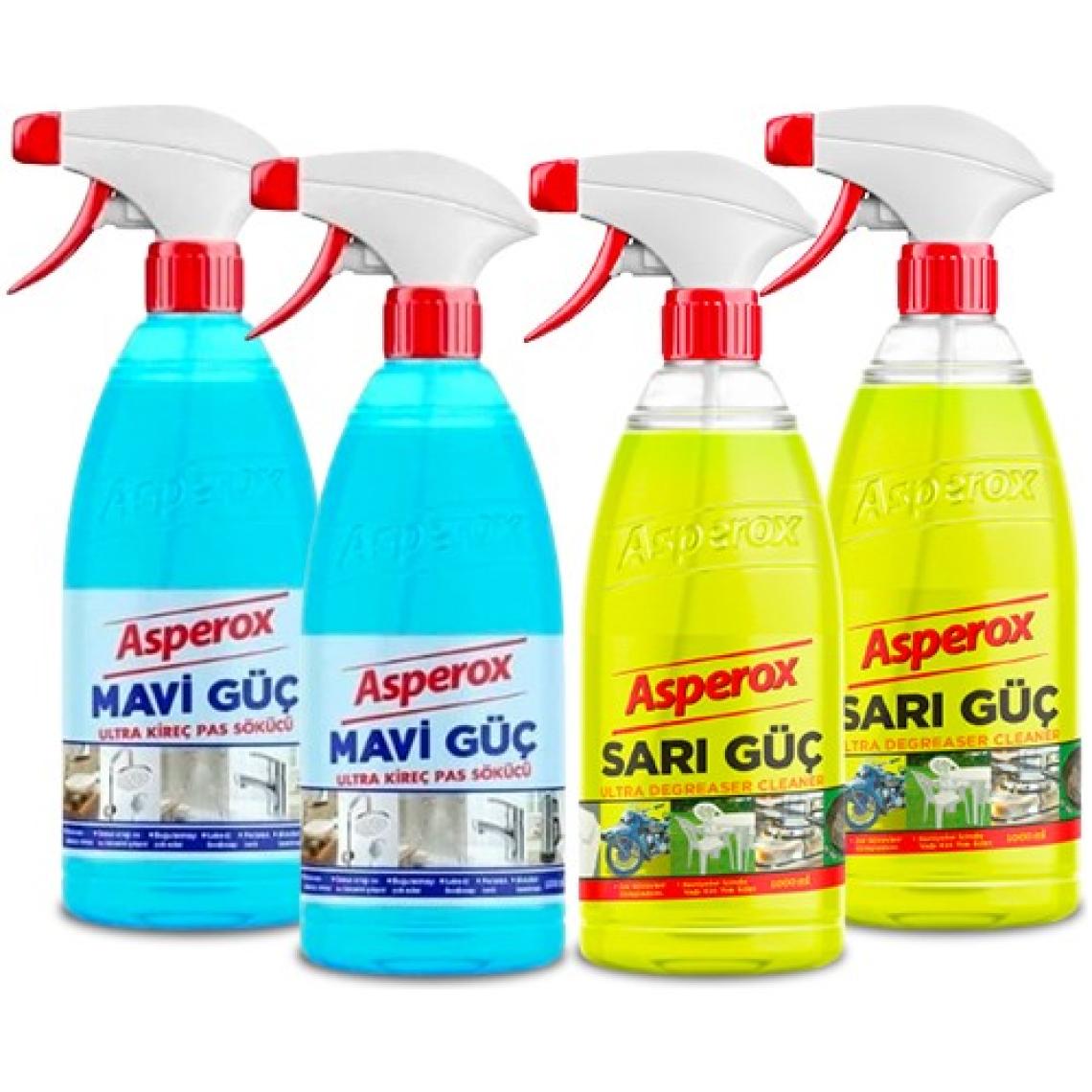 Asperox Sarı Güç Ultra Yağ Çözücü X2 ve Mavi Güç Ultra Kireç Pas Çözücü X2 Adet
