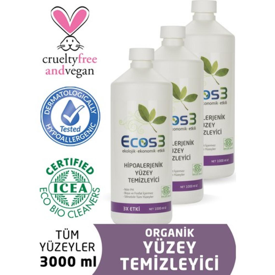 Ecos3 Organik Hipoalerjenik Yüzey Temizleyici 1000 ml x 3lü Set