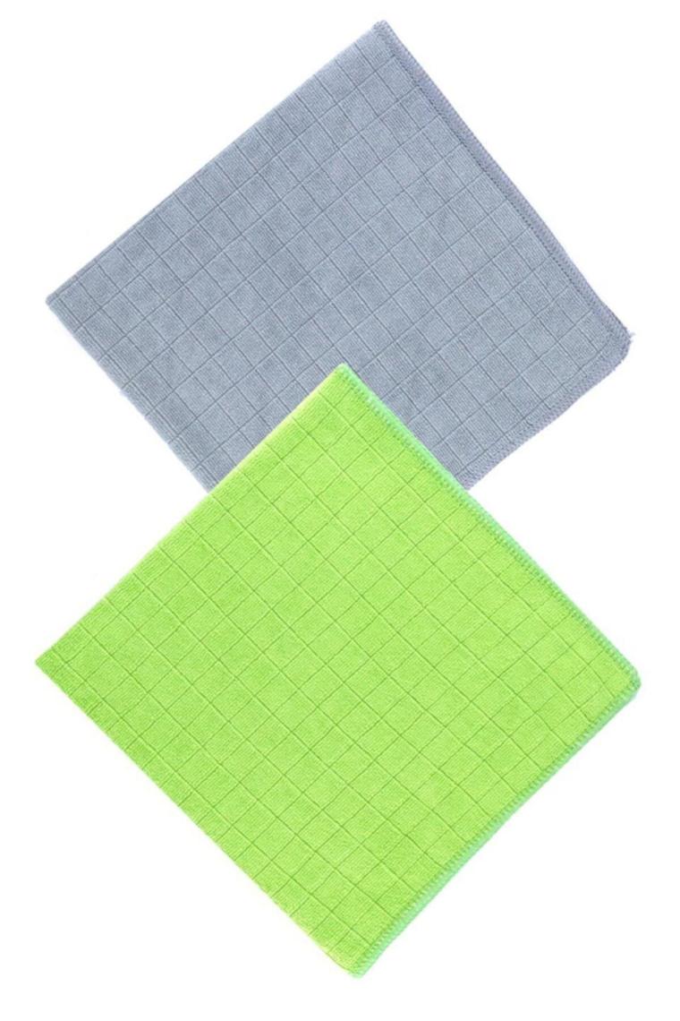 Universal Kareli 2li Mikrofiber 50x70cm Temizlik Bezi - Yeşil/gri