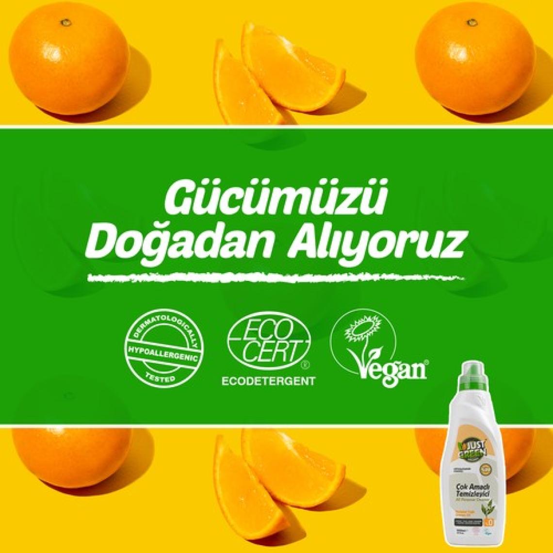 Just Green Organic Bitkisel Çok Amaçlı Yüzey Temizleyici - Portakal Yağlı - %100 Doğal Ve Etkili Temizlik (1000 ML)