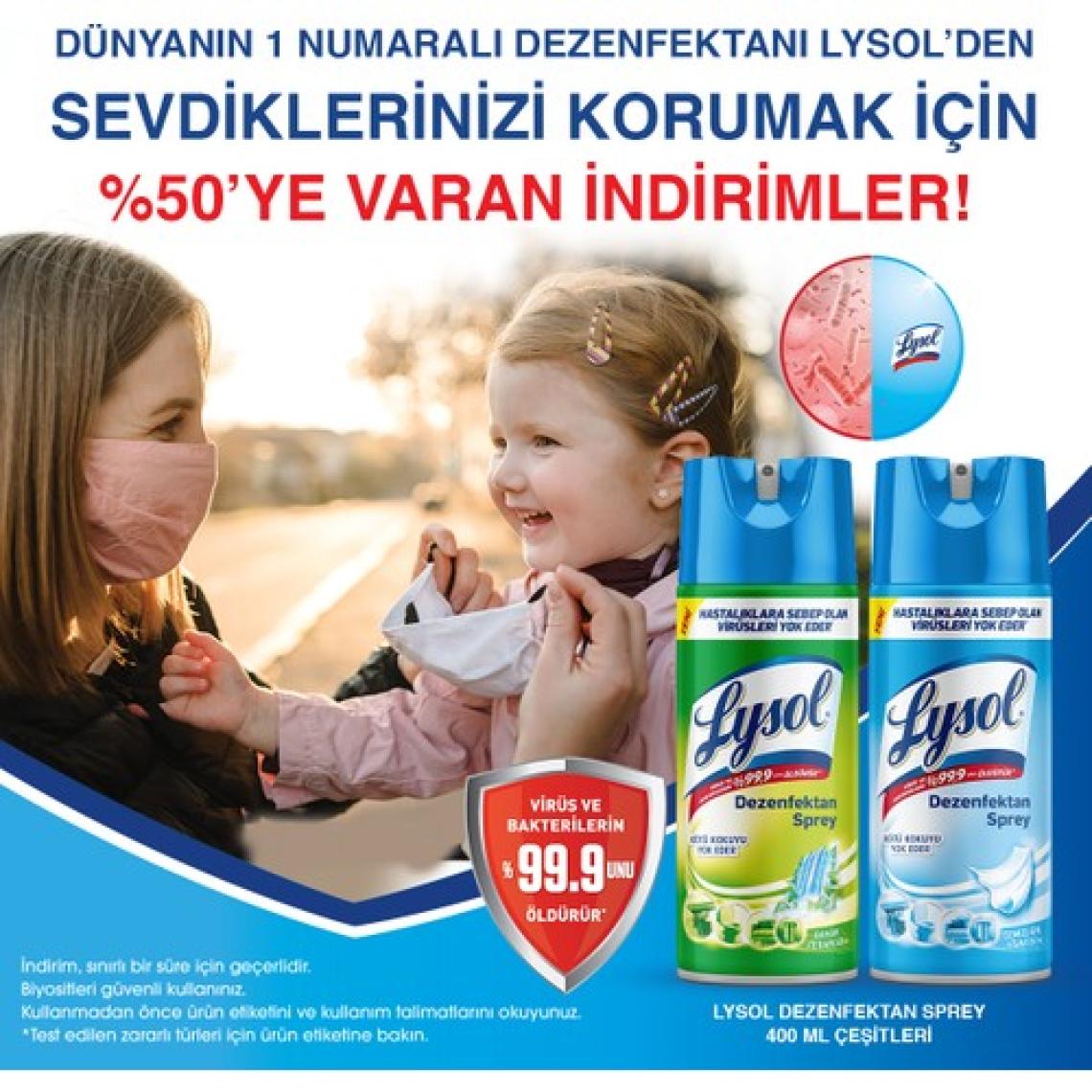 Lysol Dezenfektan Sprey Temizliğin Esintisi 2'li, Yüzeyler için, 2x400 ml