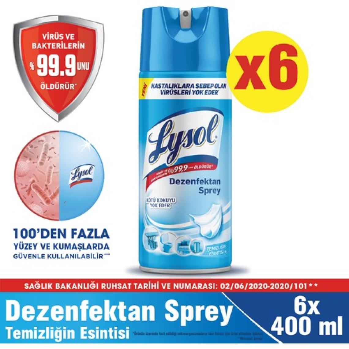 Lysol Dezenfektan Sprey Temizliğin Esintisi 6'lı, Yüzeyler için, 6x400 ml