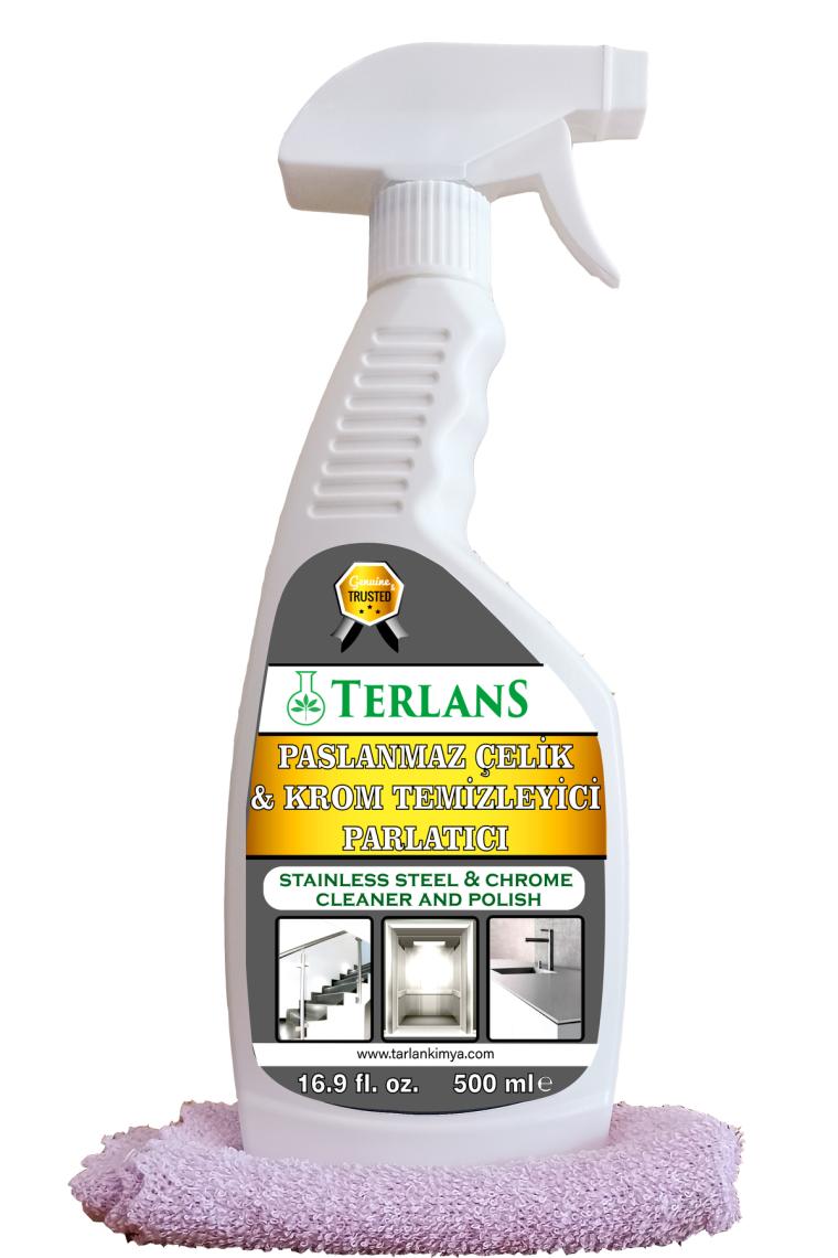 Terlans Parfümlü Asansör Temizleyici Paslanmaz Çelik ve Krom Parlatıcı 500 ml + Mikrofiber Bez