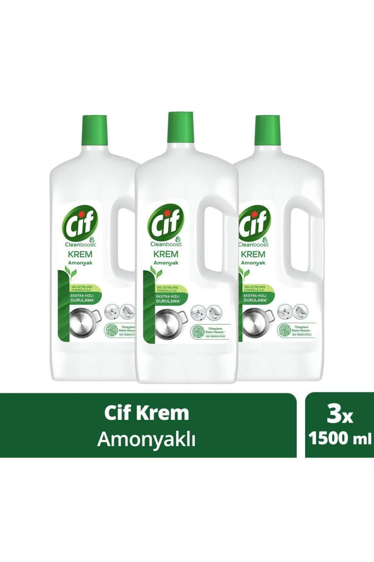 Cif Krem Yüzey Temizleyici Amonyaklı Klor Boya Fosfat Paraben Içermez 1500   ml 3 Adet