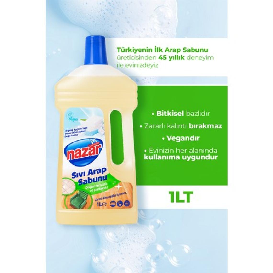 NAZAR Sıvı Arap Sabunu - %100 Doğal Ve Güçlü Temizlik, Beyaz Sabun Kokulu Sıvı Arap Sabunu 1000 ml.