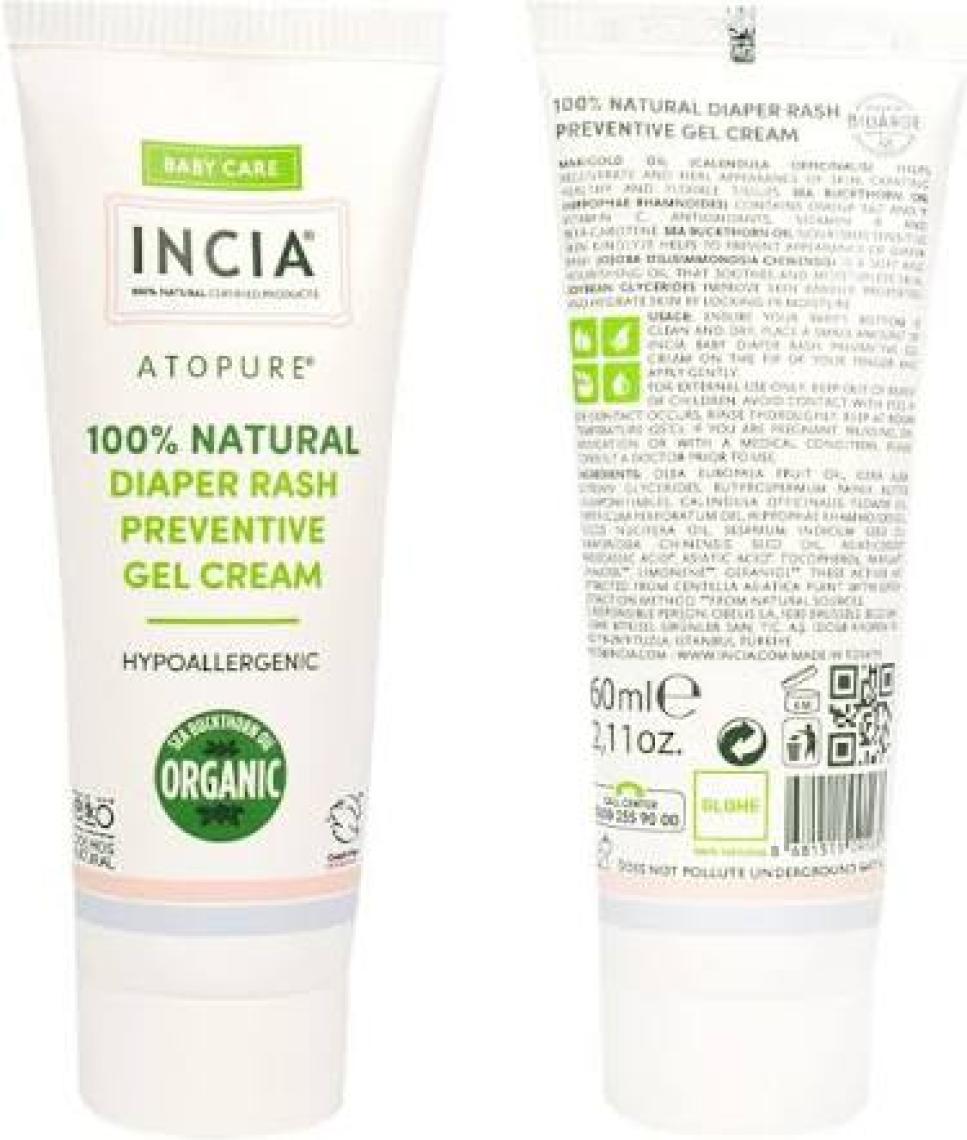 INCIA %100 Doğal Pişik Önleyici Jel Krem Organik Yalancı İğde Bakım Kremi Bitkisel 60 ml