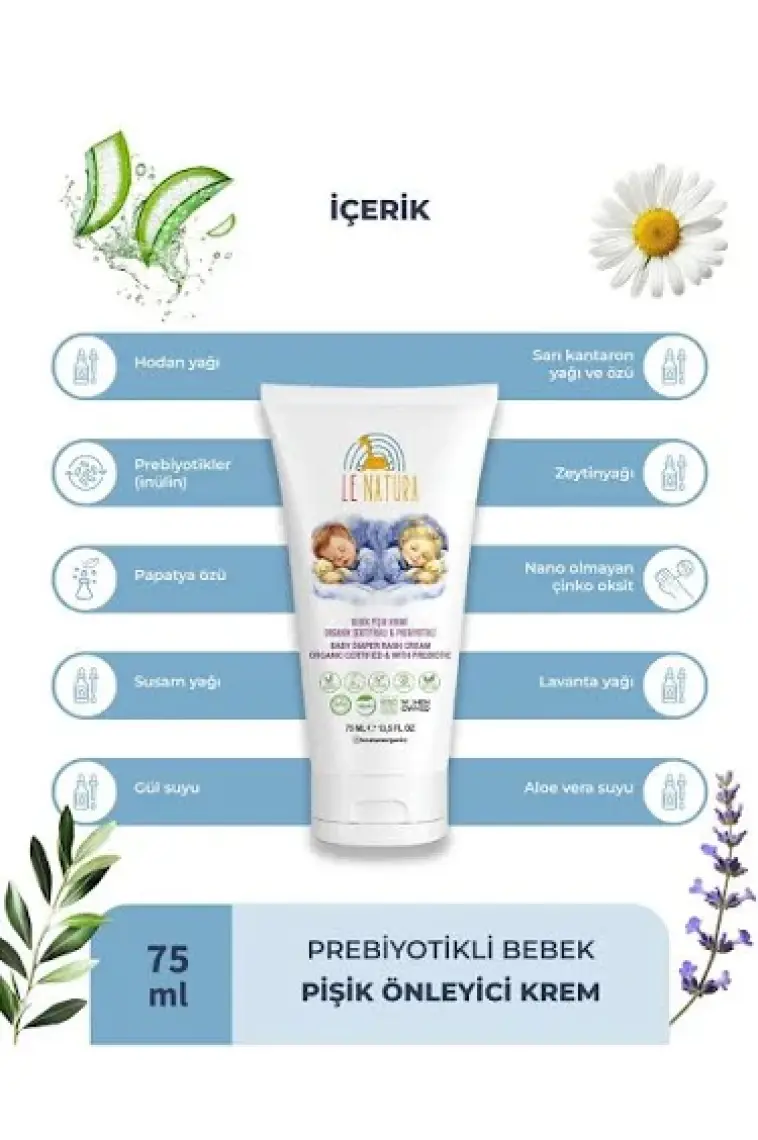 Le Natura , Vegan ve Prebiyotikli Bebek Pişik Kremi - Sarı Kantaron Özlü ve Hodan Yağlı 75 ml