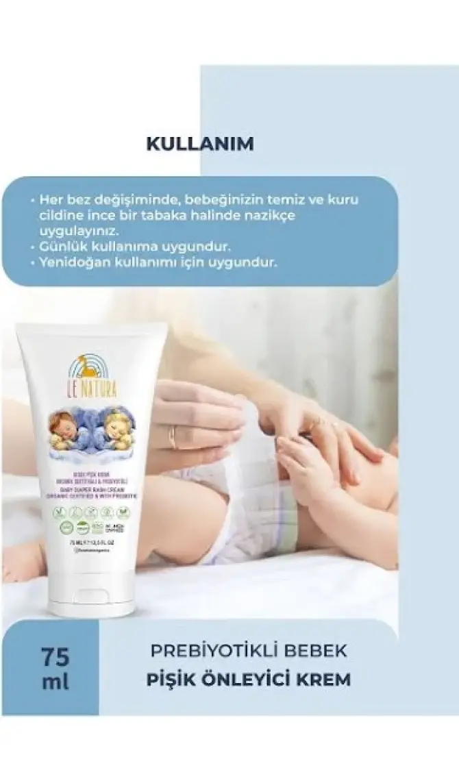Le Natura , Vegan ve Prebiyotikli Bebek Pişik Kremi - Sarı Kantaron Özlü ve Hodan Yağlı 75 ml