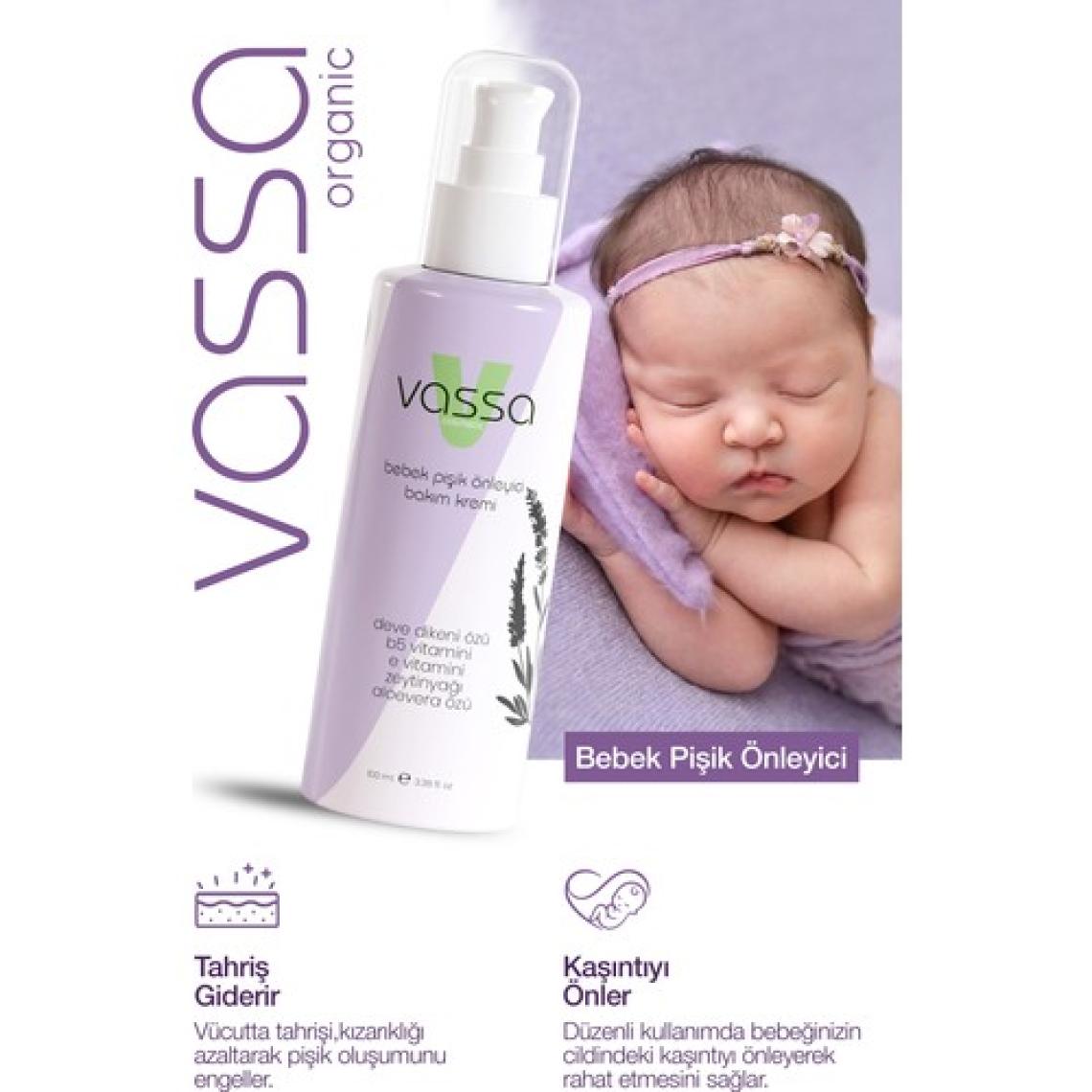 Vassa Bebek Pişik Önleyici Krem, Pişik Oluşumunu Önler, Kızarıklıkların Azalmasını ve Kaşıntıyı Önler 100 ml