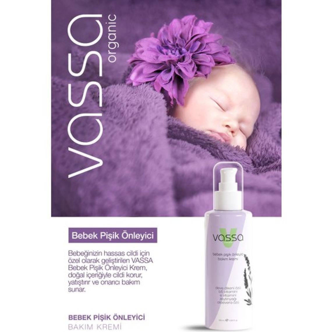 Vassa Bebek Pişik Önleyici Krem, Pişik Oluşumunu Önler, Kızarıklıkların Azalmasını ve Kaşıntıyı Önler 100 ml