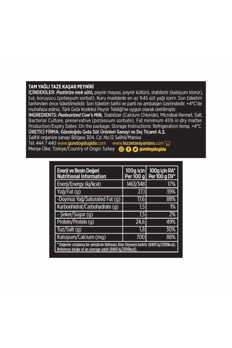 Taze Kaşar Peyniri 700gr 4'lü