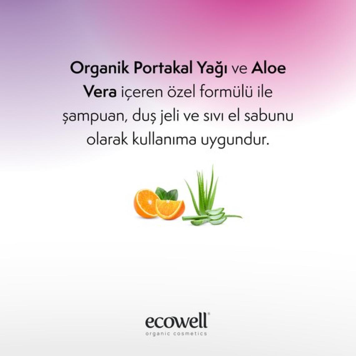 Ecowell Bebek ve Çocuk Temizleme Jeli, Organik & Vegan Sertifikalı, Şampuan, Duş Jeli Sabun Parabensiz 500ml