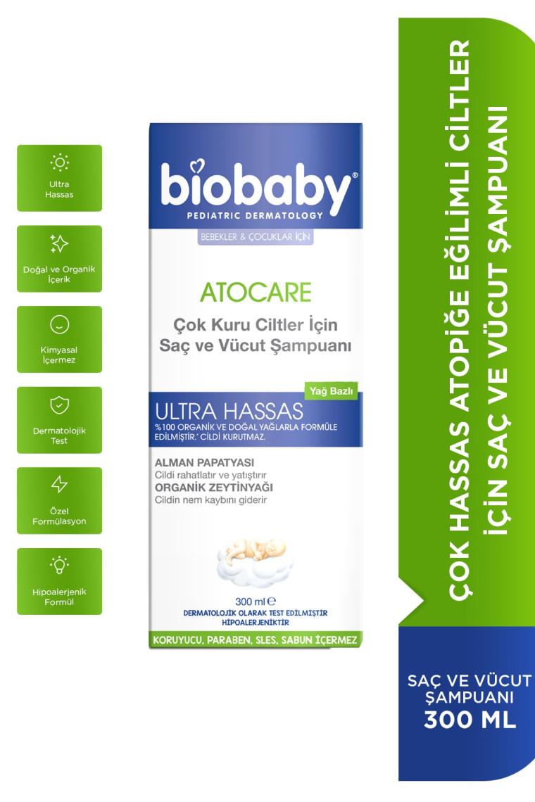 Atocare Çok Kuru Ciltler İçin Saç Ve Vücut Şampuanı 300 ml - Organik Zeytin Yağı Alman Papatyası