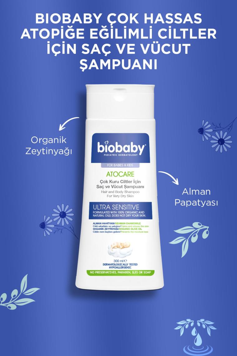 Atocare Çok Kuru Ciltler İçin Saç Ve Vücut Şampuanı 300 ml - Organik Zeytin Yağı Alman Papatyası