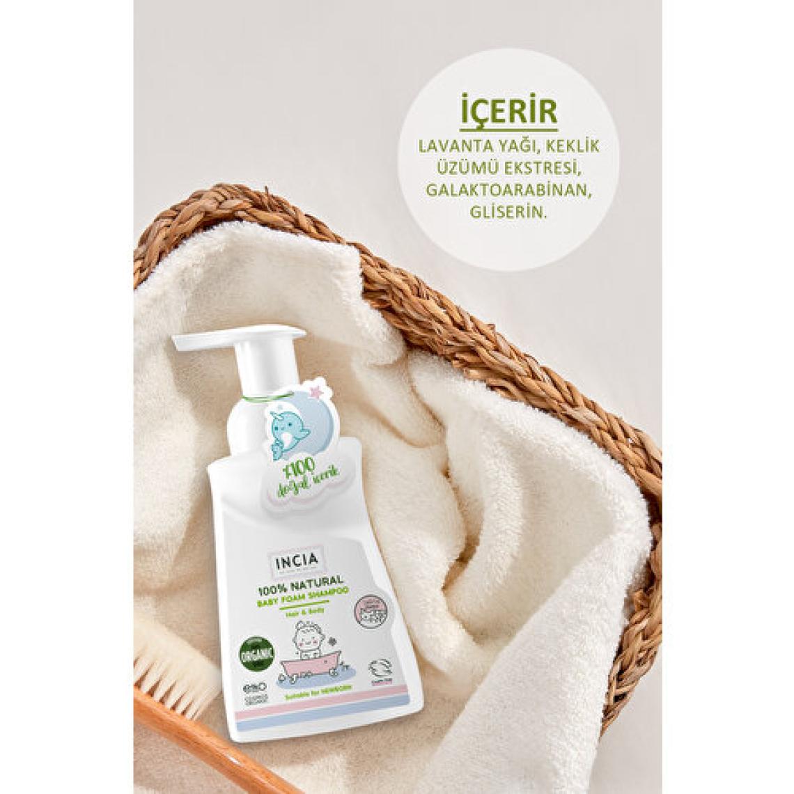 INCIA %100 Doğal Organik Sertifikalı Bebek Köpük Şampuanı Saç Vücut Lavanta Konak Önleyici Yenidoğan 200 ml