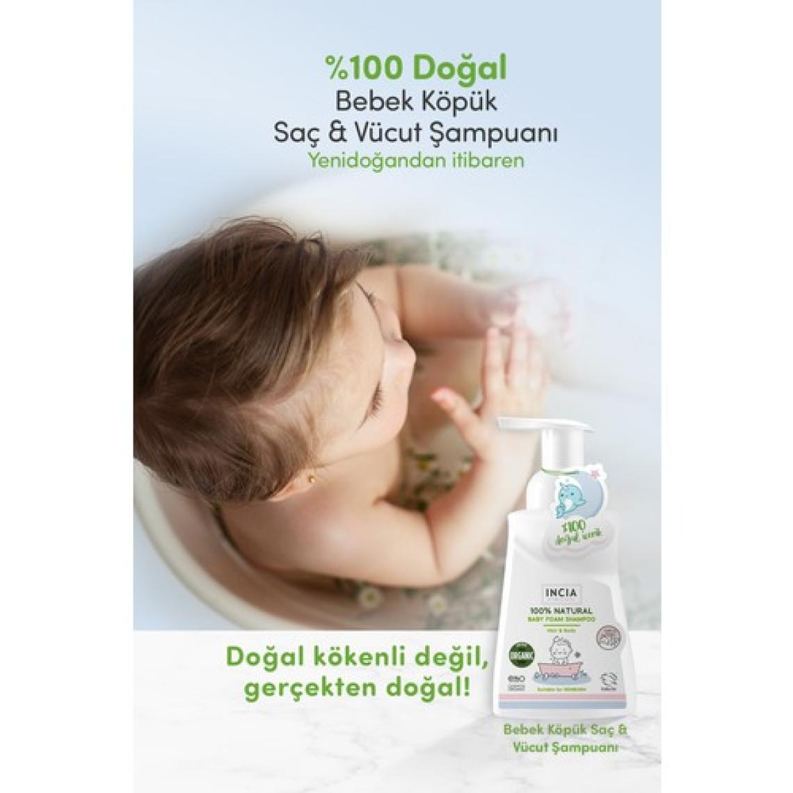 INCIA %100 Doğal Organik Sertifikalı Bebek Köpük Şampuanı Saç Vücut Lavanta Konak Önleyici Yenidoğan 200 ml