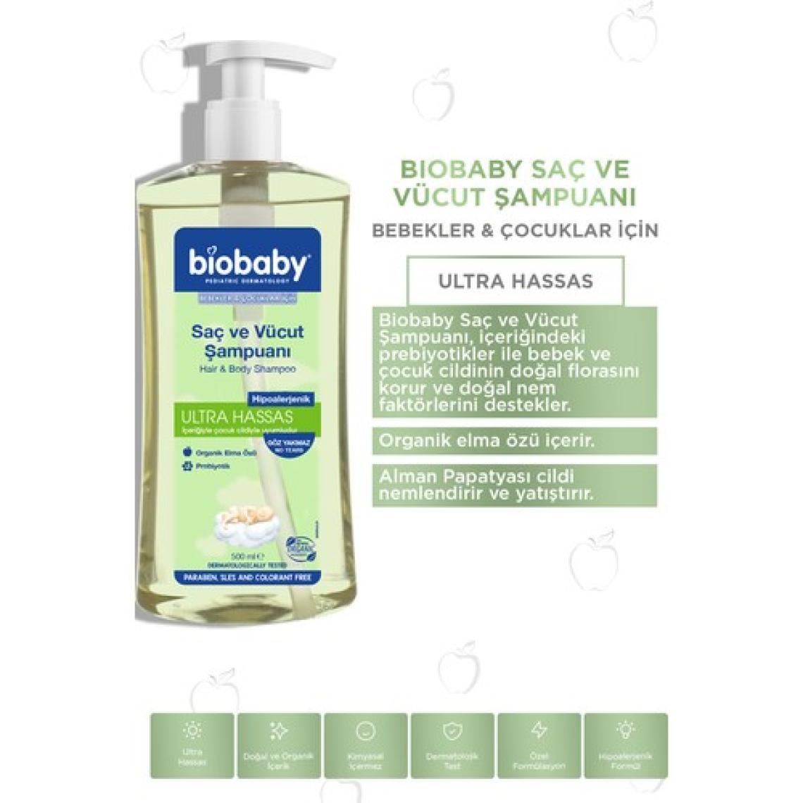 Biobaby Ultra Hassas Saç Ve Vücut Şampuanı 500 ml Prebiyotik Allman Papatyası - Organik Içerik 2 Li Set