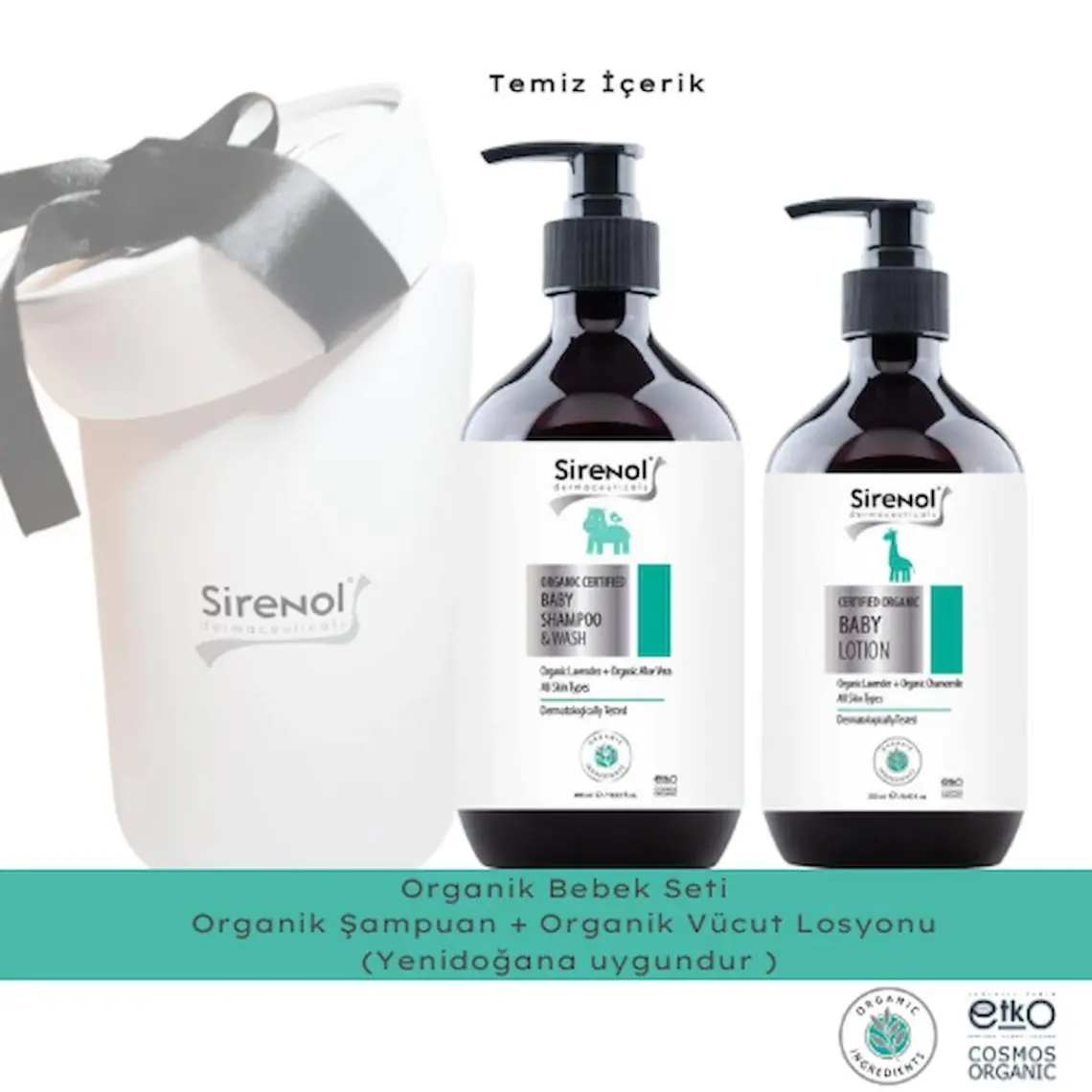 Sirenol Organik Bebek Saç Vücut Şampuanı 400 ml ve Sirenol Organik Bebek Losyonu - Yenidoğan 250 ml Set