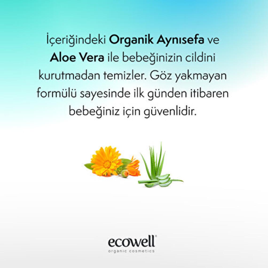 Ecowell Yenidoğan Bebek Saç ve Vücut Köpük Şampuanı Organik & Vegan Sertifikalı Konak Önleyici Kokusuz 300ml